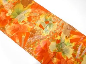 アンティーク　源氏車に花模様織出し袋帯（材料）